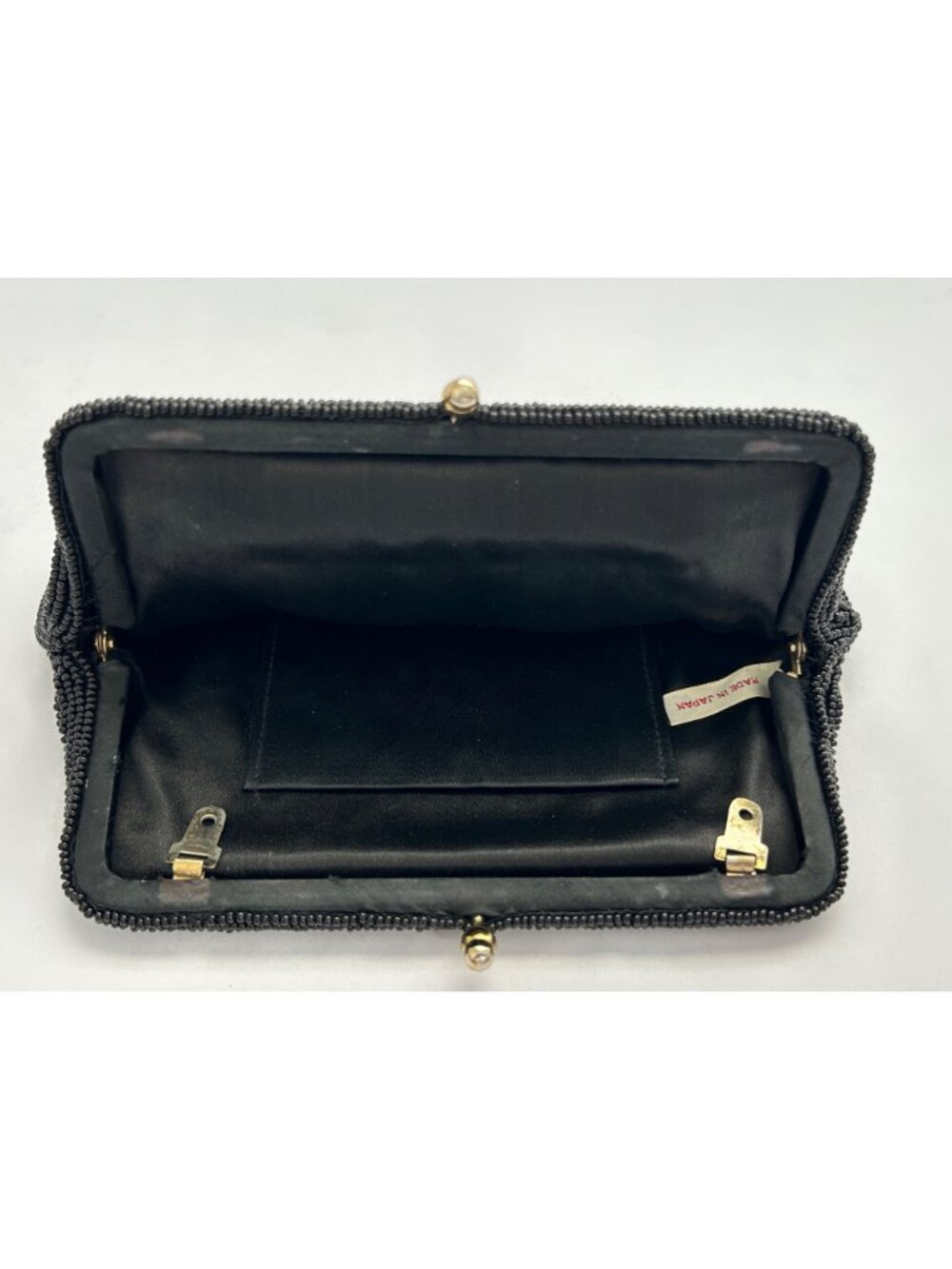 MCM Art Deco Glam Black Beaded Floral Clutch Evening Cocktail Purse Kiss Lock - Picture 6 of 8